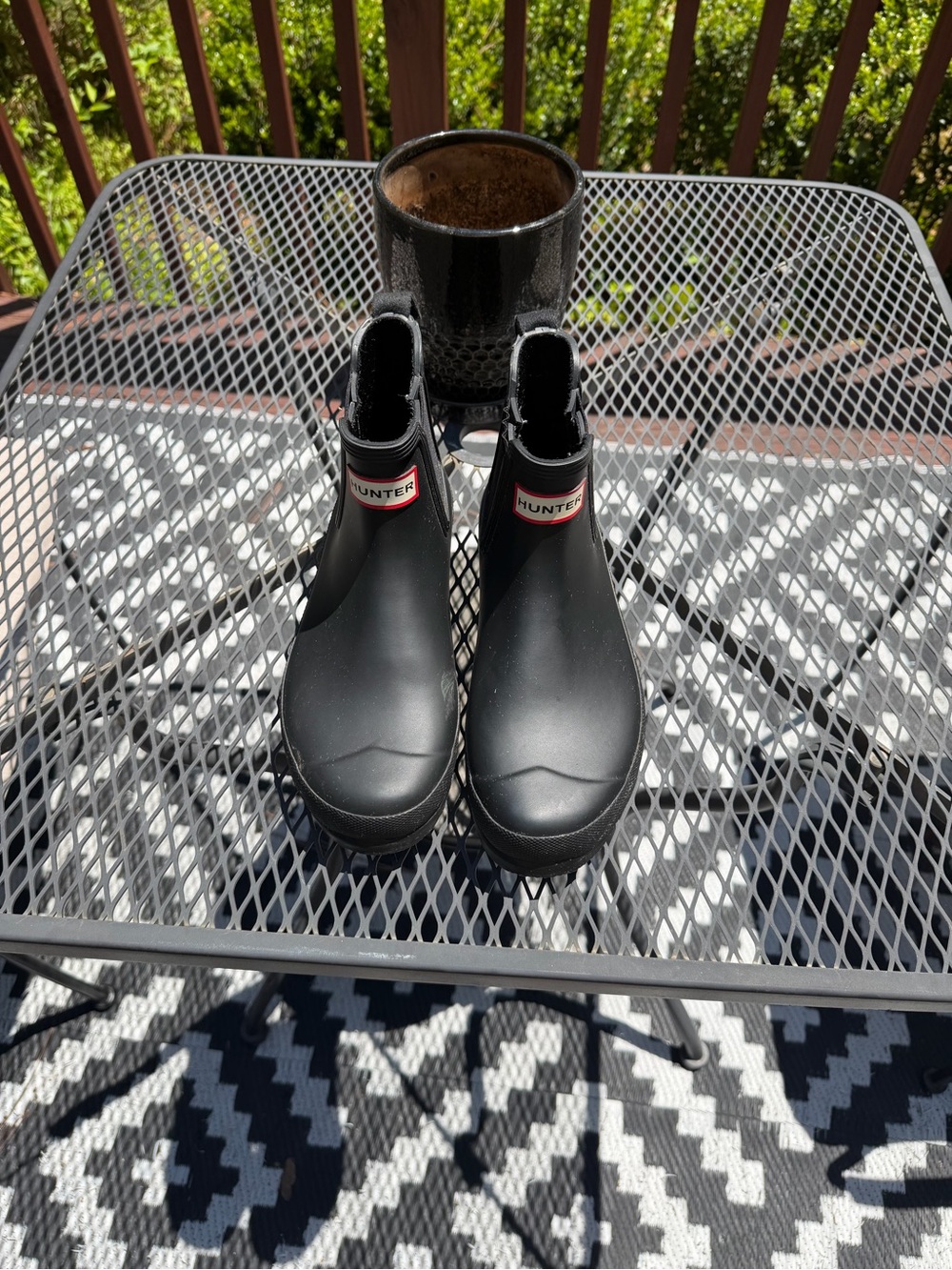 Hunter Black Ankle Rain Boots with Red-Trim Logo